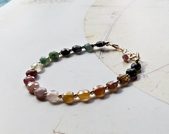 Watermelon Tourmaline Bracelet, Tourmaline Anklet, Tourmaline Coin Bracelet