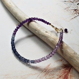 Amethyst Iolite Bracelet, Pink Amethyst Anklet, Blue Purple Gemstone Bracelet