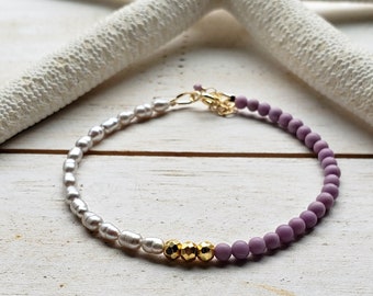 Phosphosiderite Bracelet, Grey Pearl Bracelet, Lavender Grey Bracelet, Purple Grey Anklet