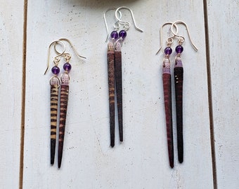 Amethyst Urchin Earrings, Sea Urchin Spike Dangle, Purple Urchin Spine Earrings