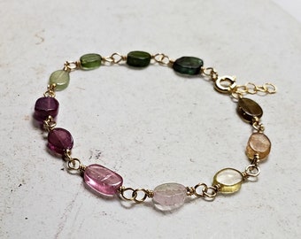 Wire Tourmaline Bracelet, Watermelon Tourmaline Bracelet, Tourmaline Anklet