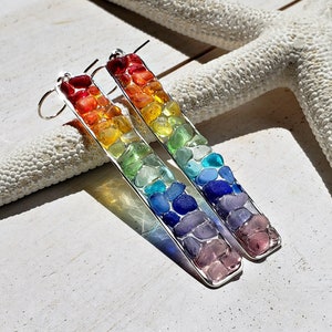 Rainbow Beach Glass Earrings, Rainbow Sea Glass Mosaic, Chakra Sea Glass Earrings
