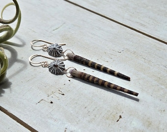 Sea Urchin Spike Earrings, Opihi Urchin Spine Dangle, Striped Urchin Earrings