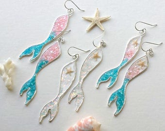 Custom Mermaid Tail Earrings, Mermaid Tail Dangle, Dolphin Tail Earrings:  Choose Your Color(s)