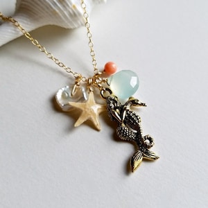 Mermaid Beach Necklace, Seahorse Pendant, Real Starfish Pendant, Beach Cluster Necklace