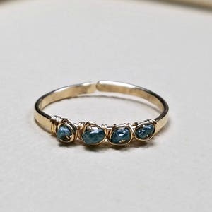 Raw Blue Diamond Ring, Adjustable Rough Diamond Ring, Wire Blue Diamond Ring, Conflict Free: Delicate, Not For Every Day Use