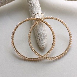 Pink Pearl Hoops, TINY Pink Pearl Earrings, Pink Gold Hoops  E2180 E2181 E2182