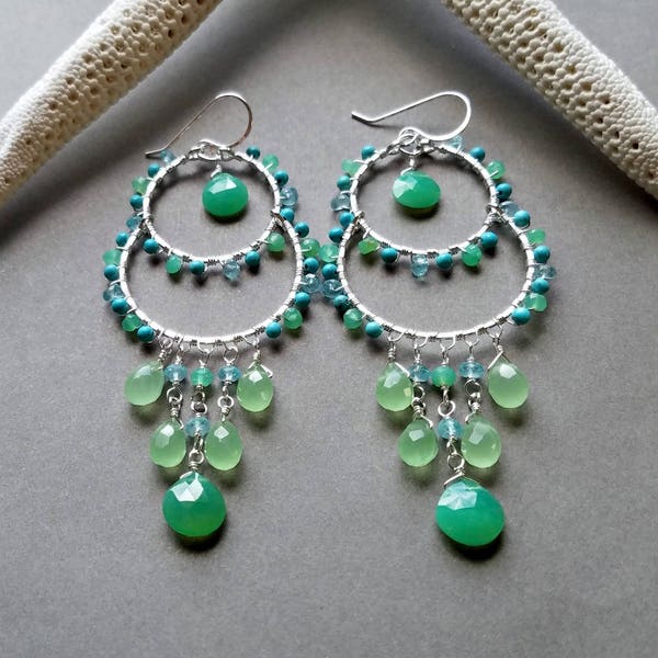 Turquoise Chandelier Earrings, Blue Green Chandelier, Bollywood Earrings: Baga Breeze