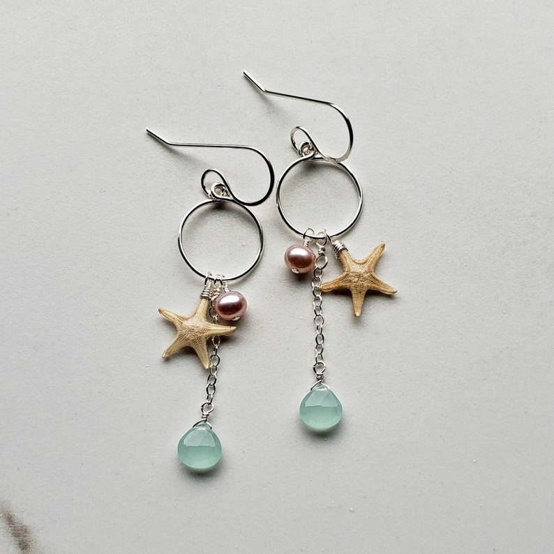 Tiny Starfish Hoop Earrings Real Starfish Hoops Pink Mint Etsy