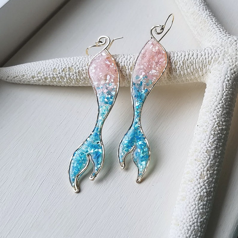 Long Mermaid Earrings Mermaid Tail Earrings Coral Turquoise Etsy