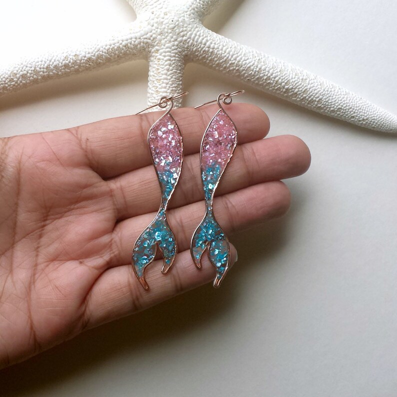 Long Mermaid Earrings Mermaid Tail Earrings Coral Turquoise Etsy