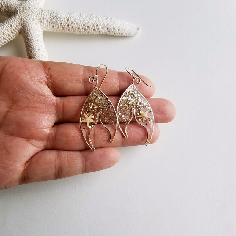 Gold Mermaid Tail Earrings Mermaid Scale Earrings Silver Etsy
