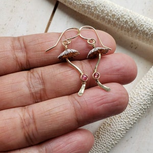 Mushroom Gemstone Earrings, Fungi Earrings, Ophi Shell Dangle, Botanical Gemstone Earrings, Gift For Mycologist image 2