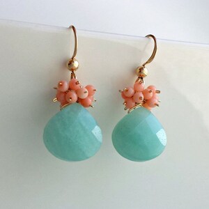 Peach Coral Amazonite Earrings, Peach Mint Earrings, Mint Coral Earrings, Aqua Peach Dangle image 4