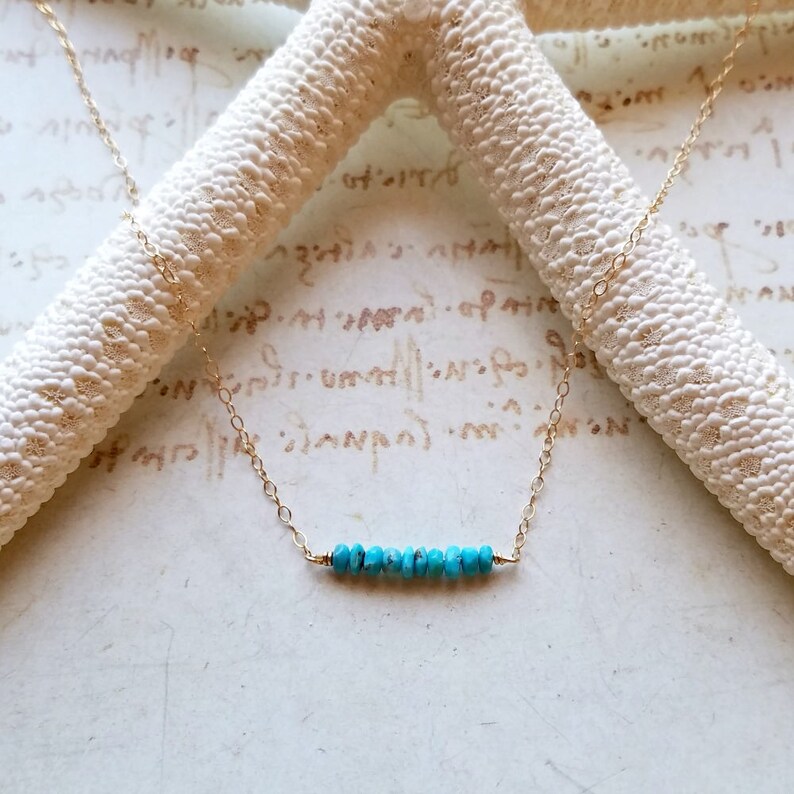 Dainty Turquoise Row Necklace, Sleeping Beauty Turquoise Bar, Minimalist Turquoise Necklace image 3