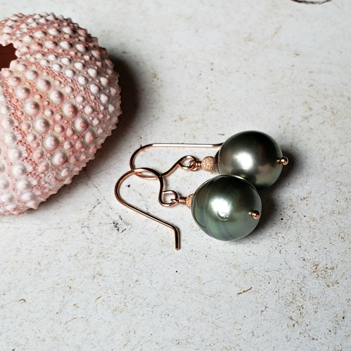 Green Tahitian Pearl Earrings Tahitian Pearl Drops Rose Gold Etsy