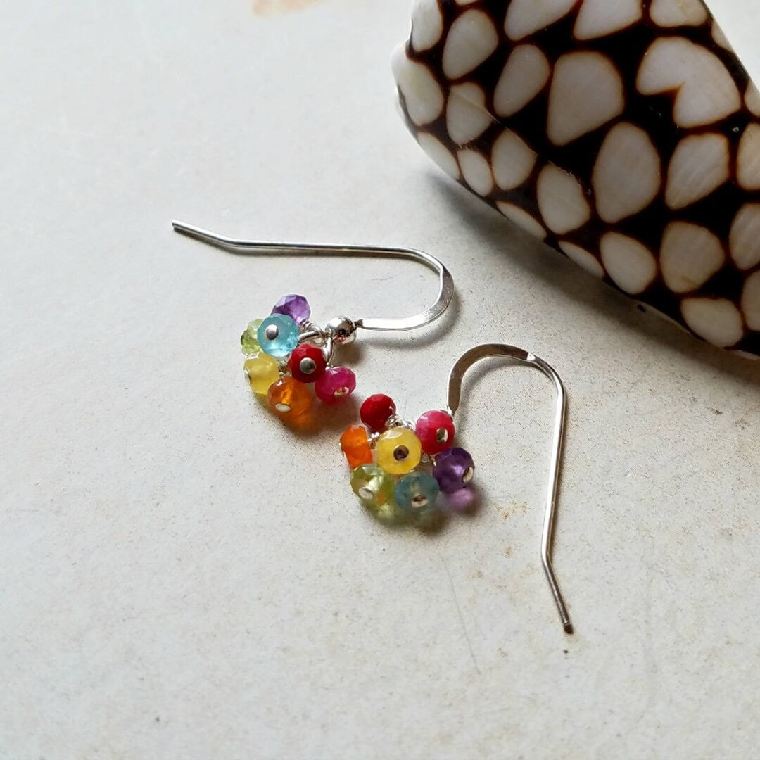 Mini Rainbow Earrings, Tiny Rainbow Cluster, Chakra Gemstone Earrings ...