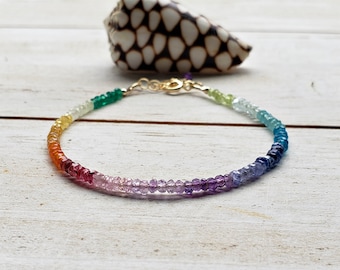 Mixed Gemstone Rainbow Bracelet, Delicate Gem Anklet, Dainty Rainbow Gemstone Bracelet