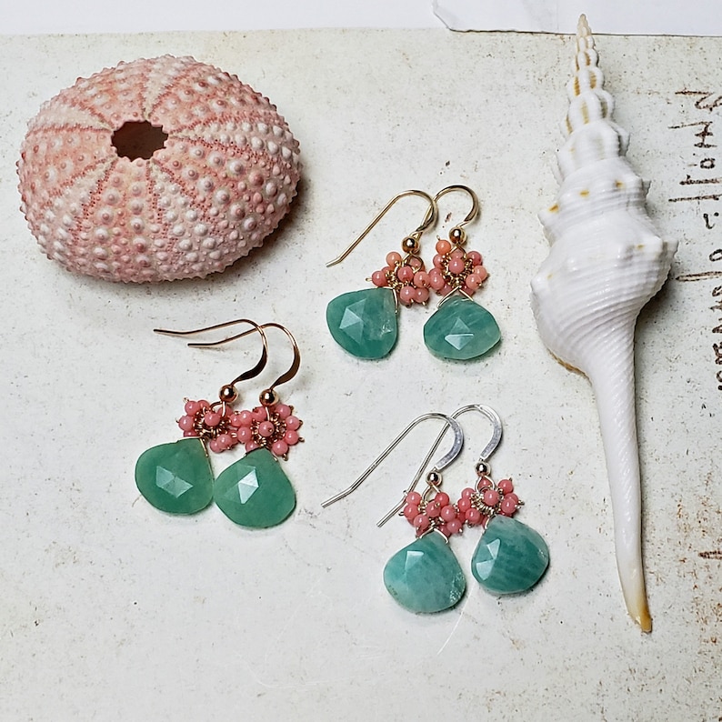 Peach Coral Amazonite Earrings, Peach Mint Earrings, Mint Coral Earrings, Aqua Peach Dangle image 10