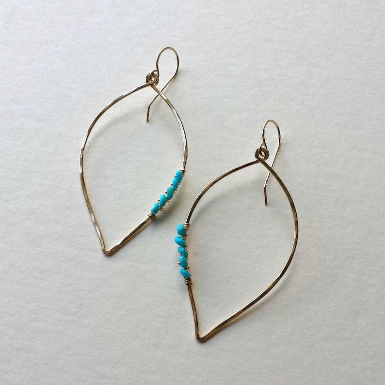 Turquoise Hoop Tassel Leaf Drop Stud Earrings