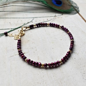 Raspberry Pearl Bracelet, Tiny Purple Pearl Anklet, Dark Purple Pearl Bracelet: READY MADE