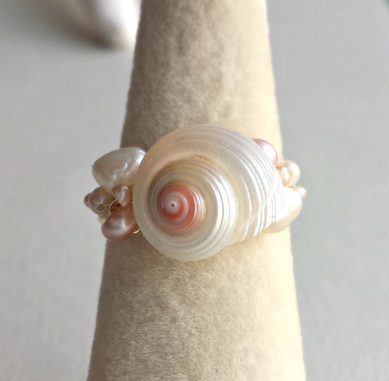 Adjustable Shell Ring Wire Beach Ring Seashell Ring Pink Etsy