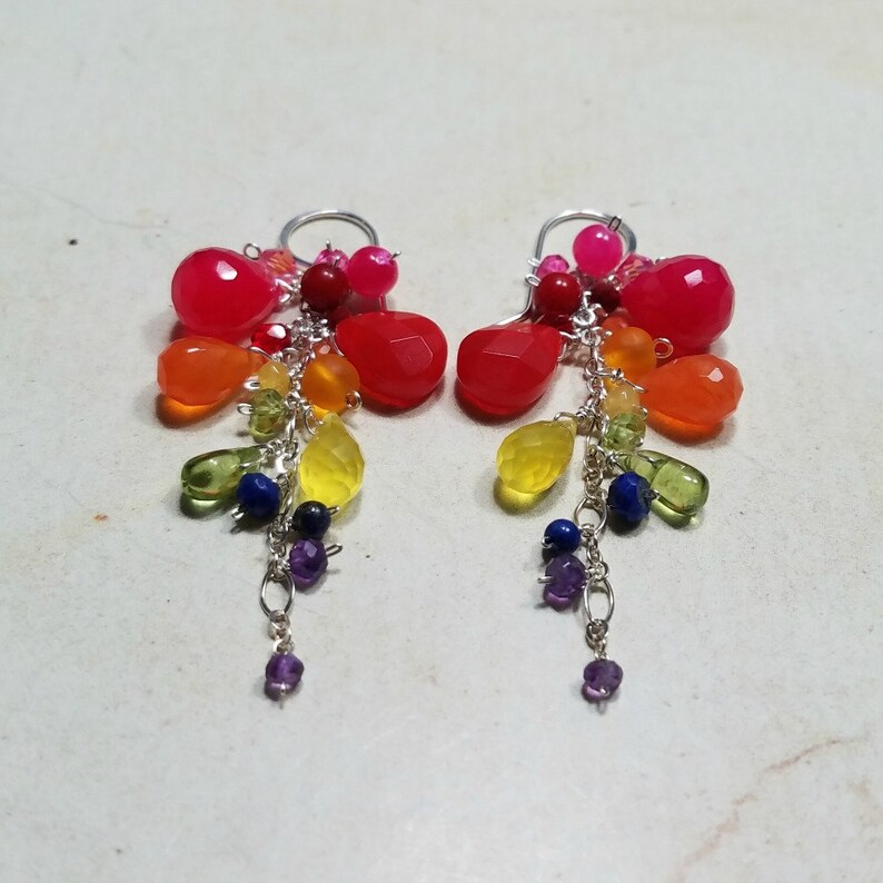 Rainbow Gemstone Edge Earrings