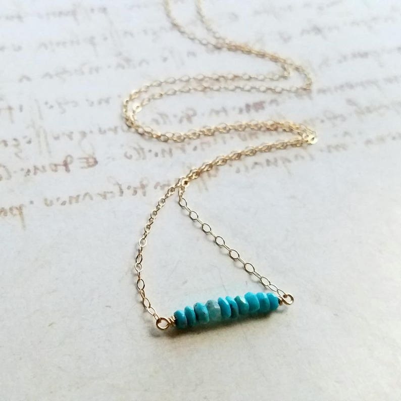 Dainty Turquoise Row Necklace, Sleeping Beauty Turquoise Bar, Minimalist Turquoise Necklace image 1