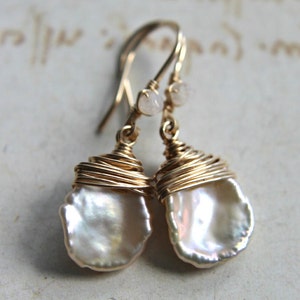 White Keishi Pearl Earrings, Ivory Pearl Drops, Cornflake Pearl Drops, Moonstone Dangle Earrings E9002 E9003 E9004