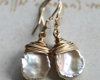 White Keishi Pearl Earrings, Ivory Pearl Drops, Cornflake Pearl Drops, Moonstone Dangle Earrings E9002 E9003 E9004