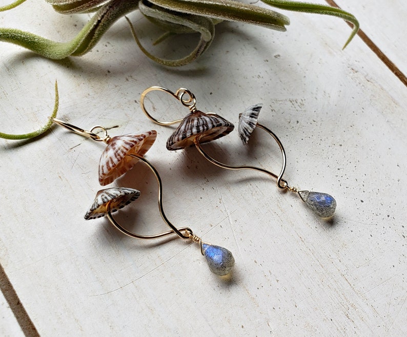 Double Mushroom Earrings, Fungi Dangle Earrings, Ophi Gemstone Earrings, Mushroom Gemstone Dangle image 2