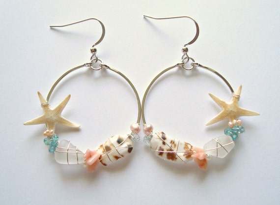 Sterling Silver Shell Starfish Earrings Sterling Silver Shell Starfish Earrings