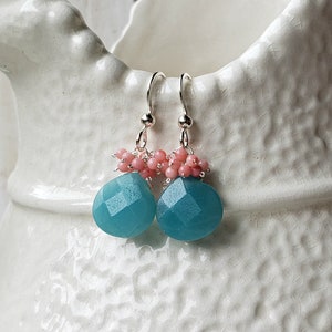 Peach Coral Amazonite Earrings, Peach Mint Earrings, Mint Coral Earrings, Aqua Peach Dangle image 7