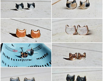 Tiny Cat Studs, Resin Cat Stud Earrings, Calico Cat Earrings, Tabby Studs, Gift For Cat Lover