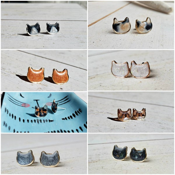 Tiny Cat Studs, Resin Cat Stud Earrings, Calico Cat Earrings, Tabby Studs, Gift For Cat Lover
