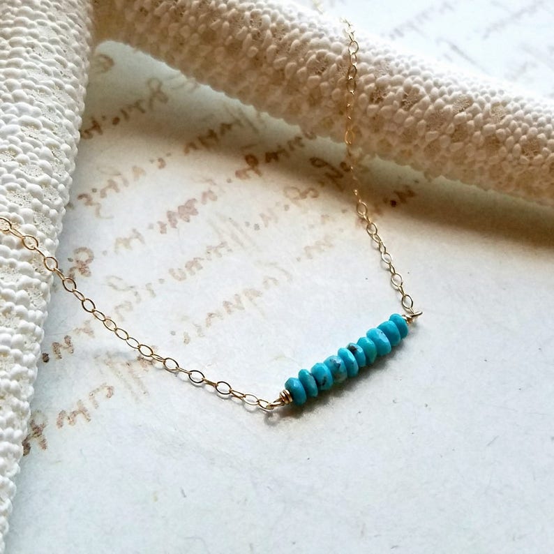 Dainty Turquoise Row Necklace, Sleeping Beauty Turquoise Bar, Minimalist Turquoise Necklace image 2