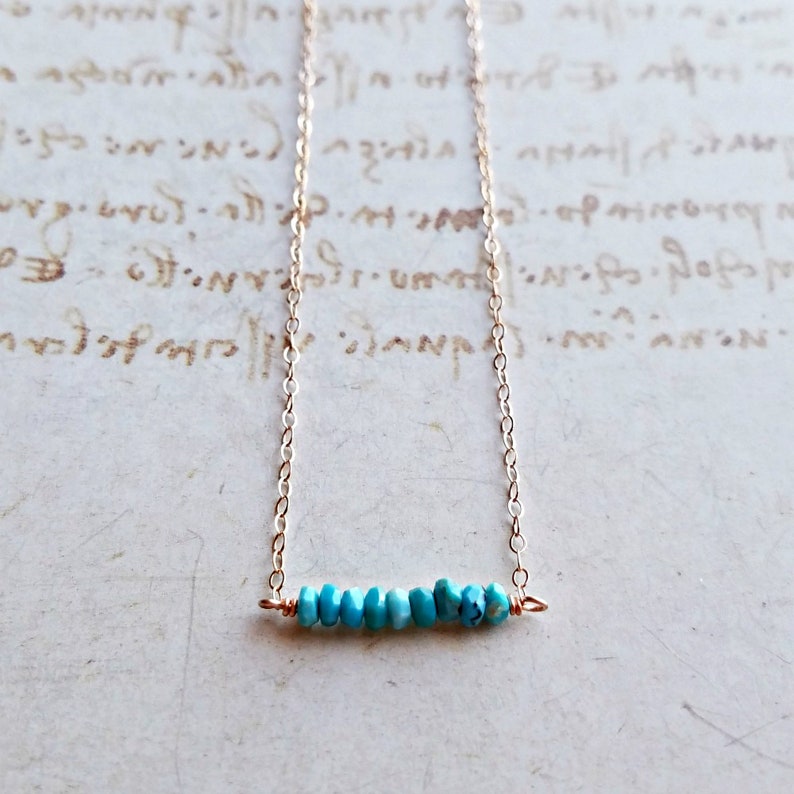 Dainty Turquoise Row Necklace, Sleeping Beauty Turquoise Bar, Minimalist Turquoise Necklace image 6