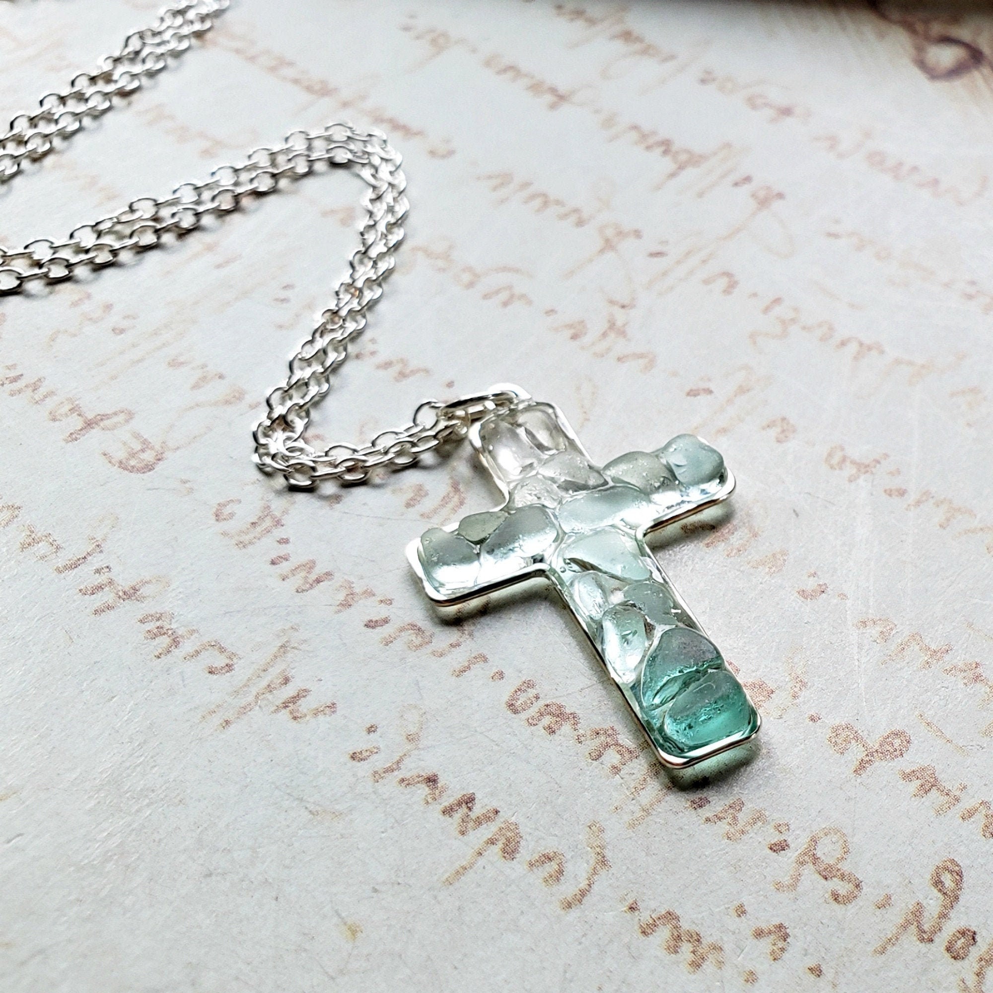 Frosted Sea Glass Stones Star of David and Cross Love Couples BFF Set Amulets Sky Blue Red Necklaces Frosted Sea Glass Stones Star of David and Cross Love Couples BFF Set Amulets Sky Blue Red Necklaces