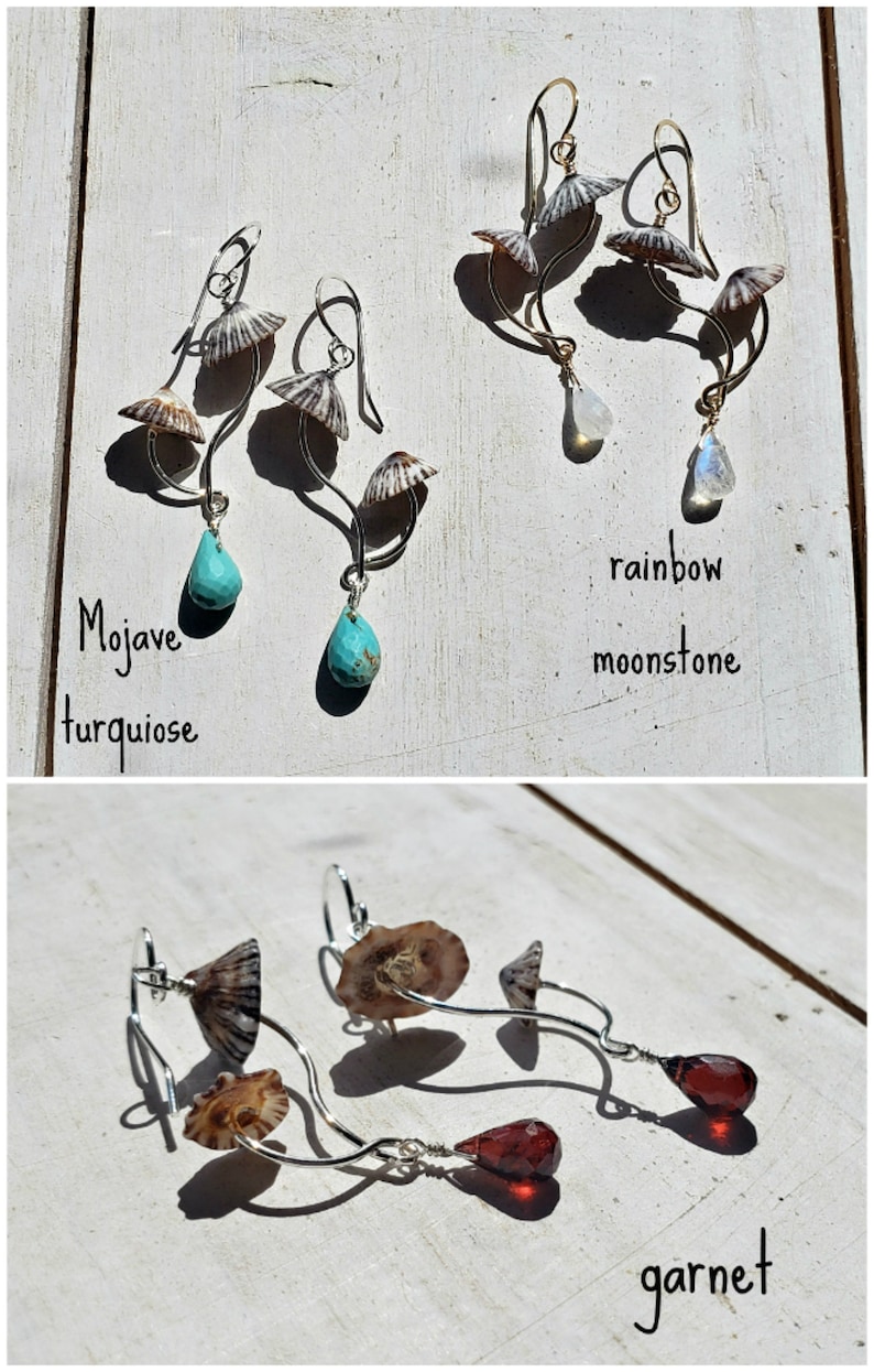 Double Mushroom Earrings, Fungi Dangle Earrings, Ophi Gemstone Earrings, Mushroom Gemstone Dangle image 9