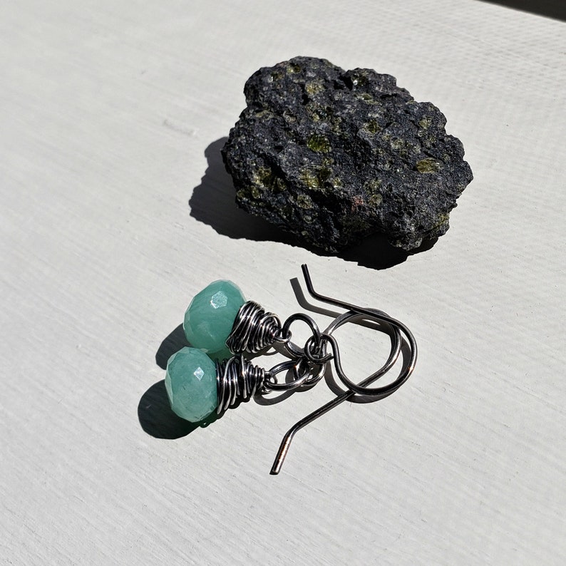 Small Amazonite Drops Oxidized Gemstone Earrings Ready Made Oxidized Silver Drop Earrings