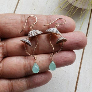 Double Mushroom Earrings, Fungi Dangle Earrings, Ophi Gemstone Earrings, Mushroom Gemstone Dangle image 7