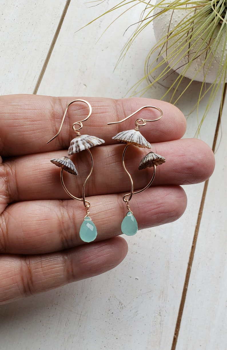 Double Mushroom Earrings, Fungi Dangle Earrings, Ophi Gemstone Earrings, Mushroom Gemstone Dangle image 7