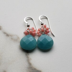 Peach Coral Amazonite Earrings, Peach Mint Earrings, Mint Coral Earrings, Aqua Peach Dangle image 8