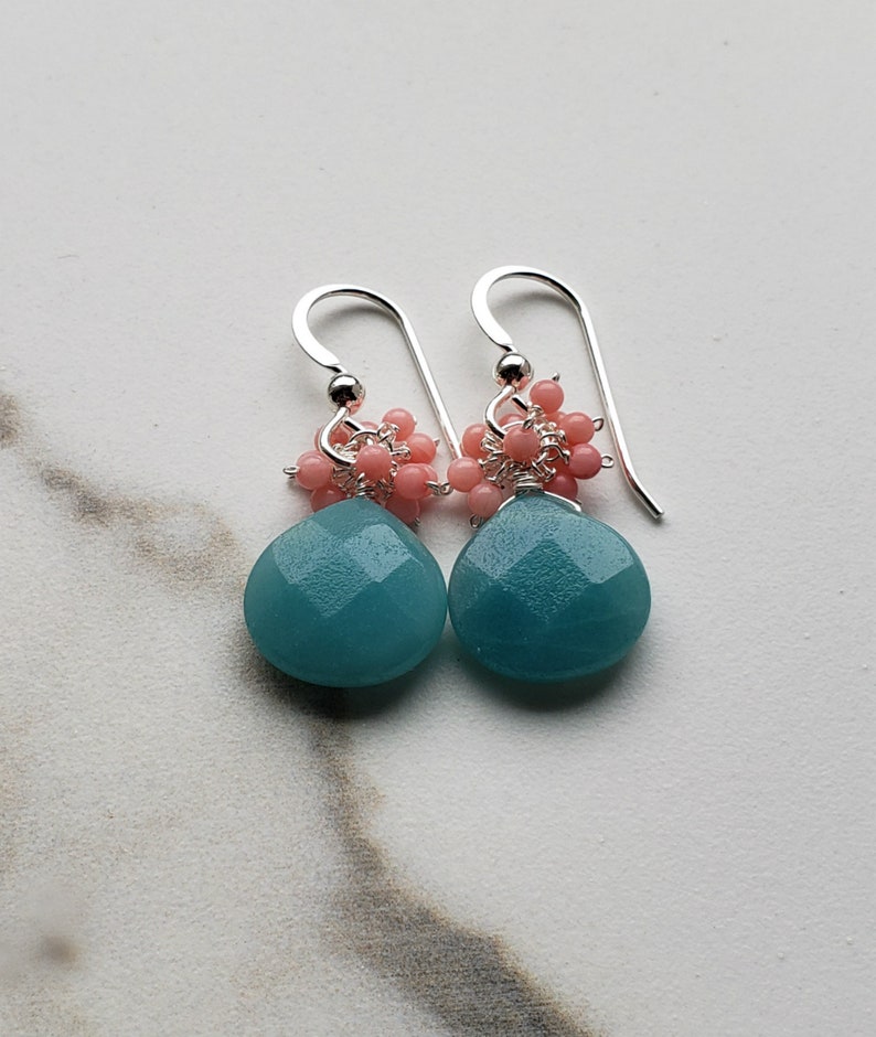 Peach Coral Amazonite Earrings, Peach Mint Earrings, Mint Coral Earrings, Aqua Peach Dangle image 8
