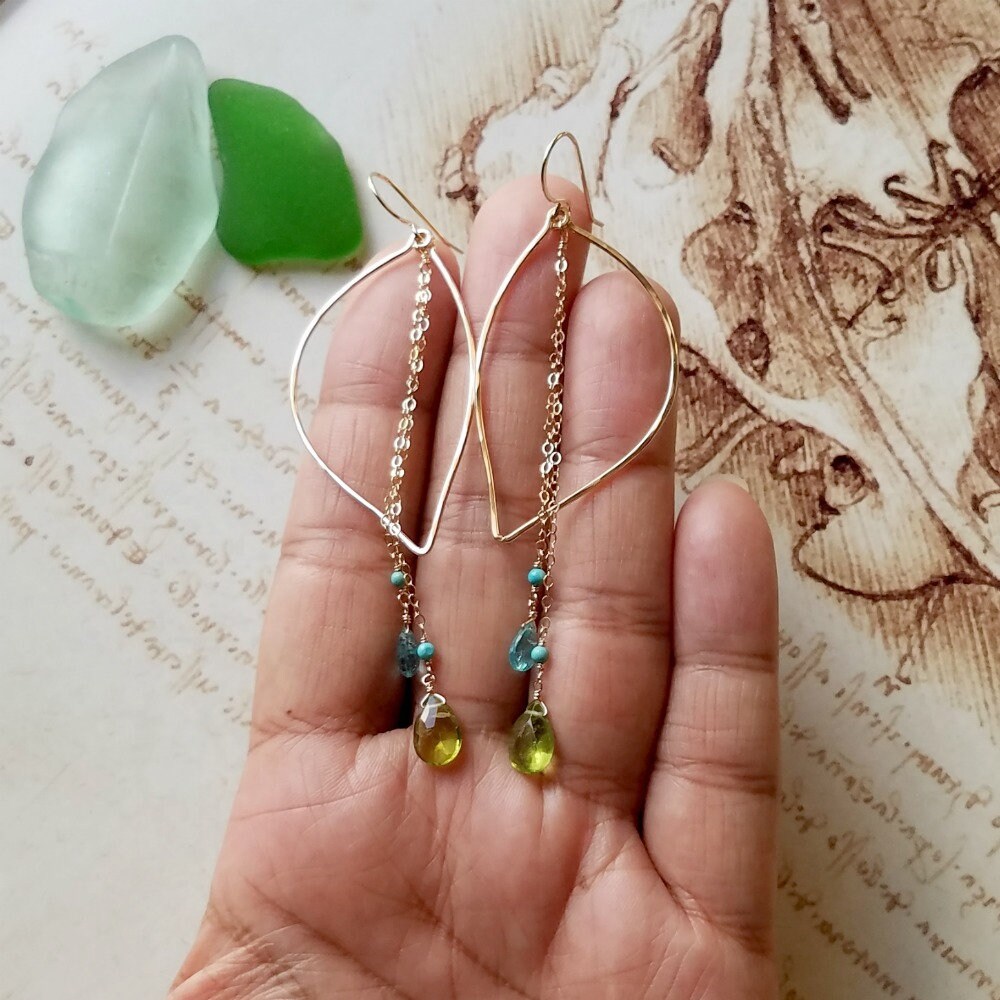 Boucles D'oreilles Pendantes Bleu-vert Avec Reflets Dorés - Neuf Sans Emballage - Bijoux Fantaisie