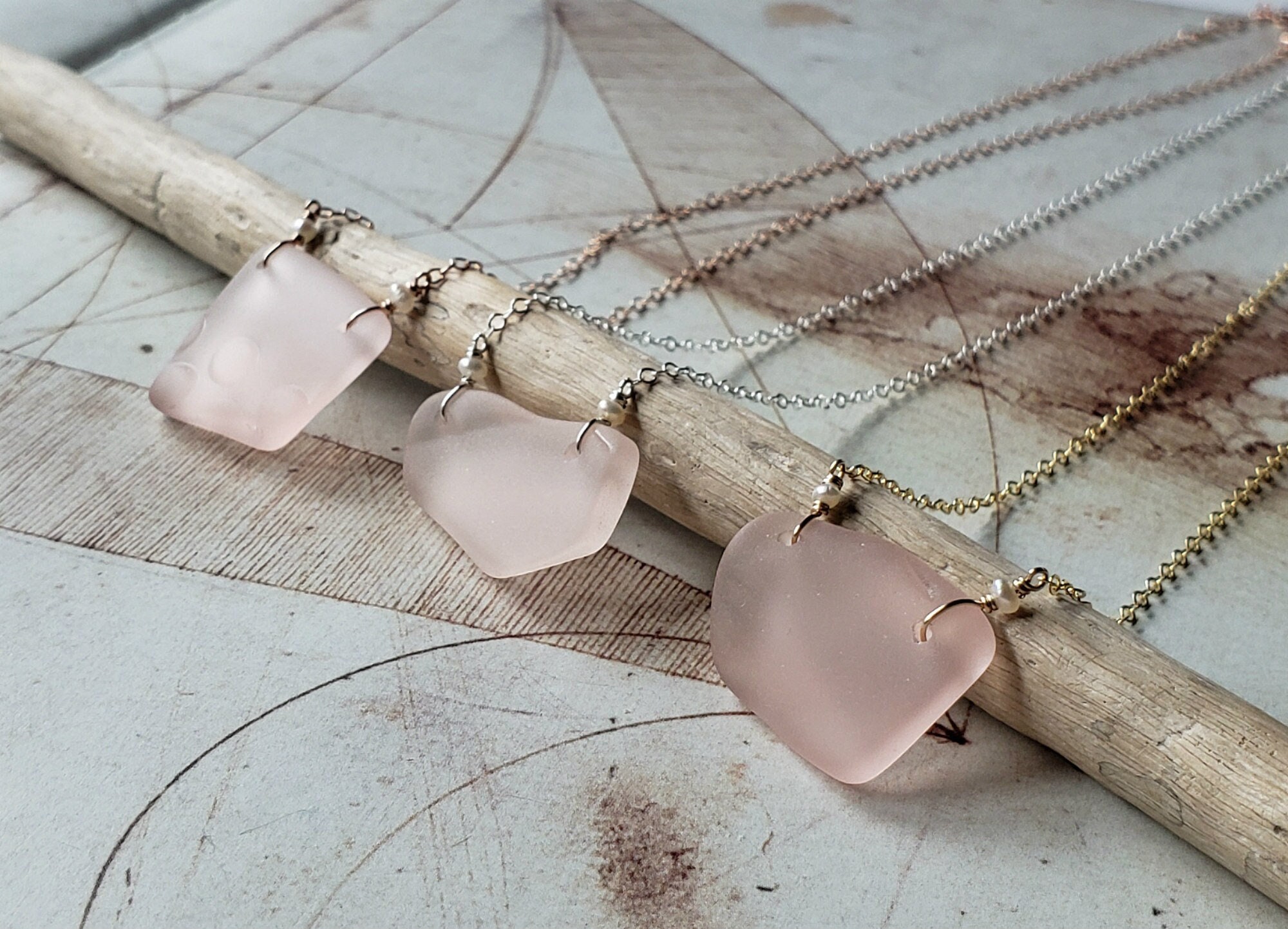 Pink sea glass necklace sale