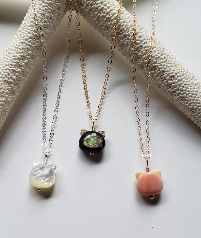 Tiny Cat Necklace Cute Kitten Necklace Black Cat Necklace Etsy