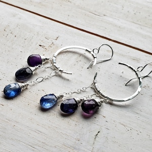 Blue Crescent Moon Earrings, Peacock Gemstone Chandelier, Amethyst Crescent Moon Chandelier image 7