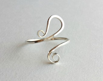 Hammered Paisley Ring, Adjustable Paisley Ring, Minimalist Swirl Ring, Hammered Spiral Ring