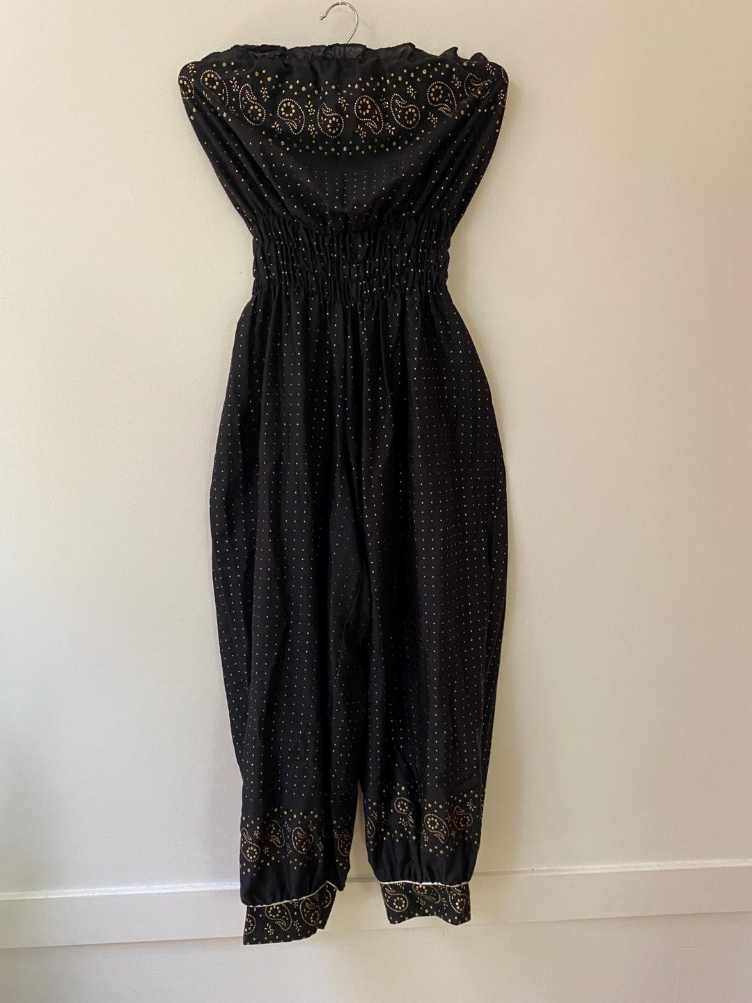 Women Vintage Navy Blue Pattern Sleeveless Harem Jumpsuit main image 1